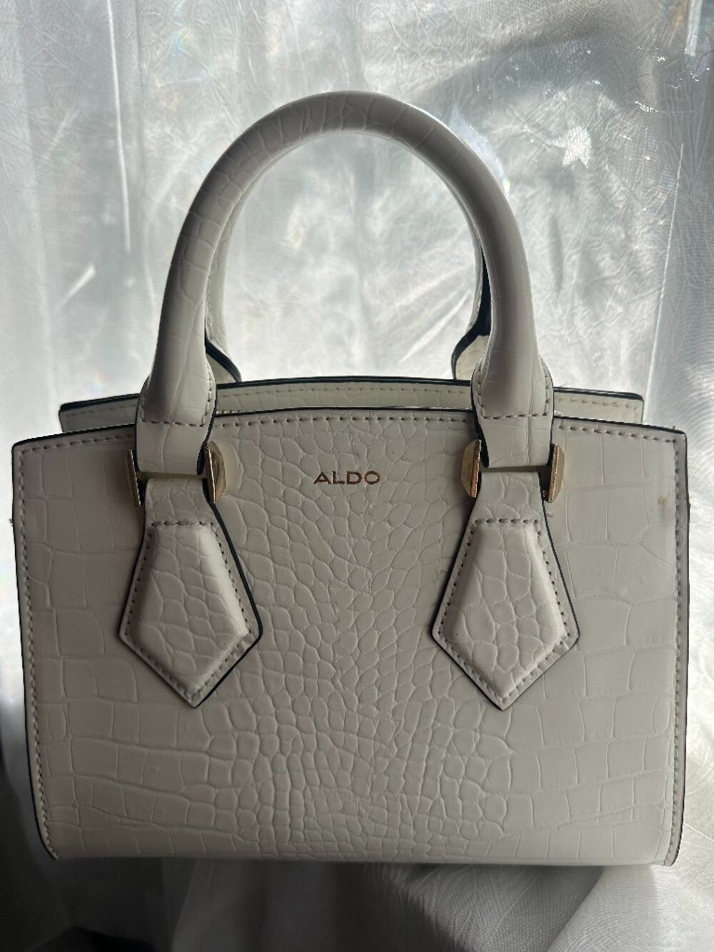 ALDO Maroubra satchel in white with a textured/croc-embossed finish
